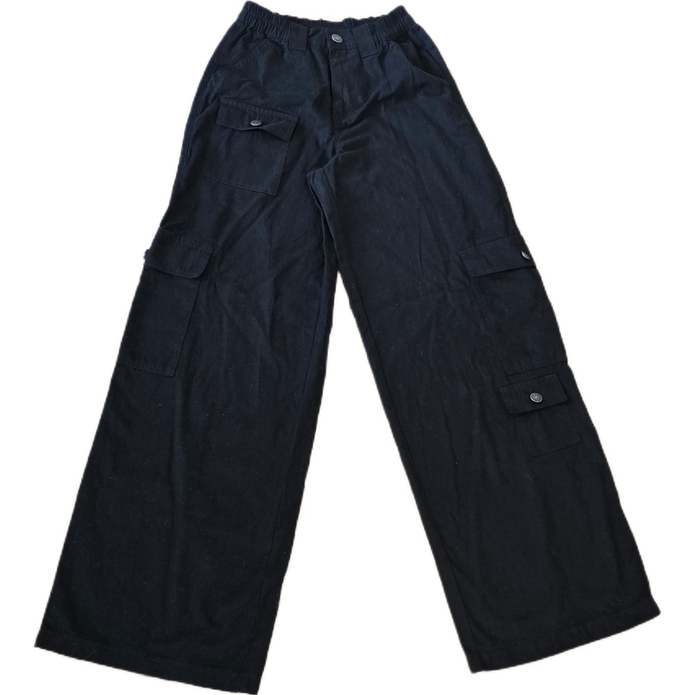 Madden NYC Womens XS Black Cargo Pants Wide Leg Utility Streetwear Pockets